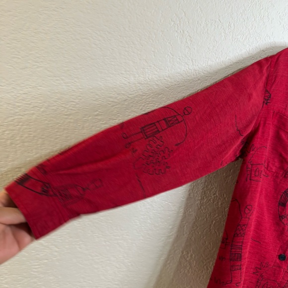 Chico’s Design Blouse Silk Linen Blend Printed Button-Up Red Size 2 - Picture 8 of 14